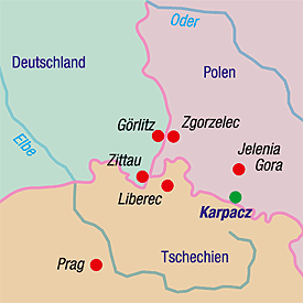 Karte Deutschland-Polen - Anfahrt nach Karpacz Karte Deutschland-Polen nach Karpacz